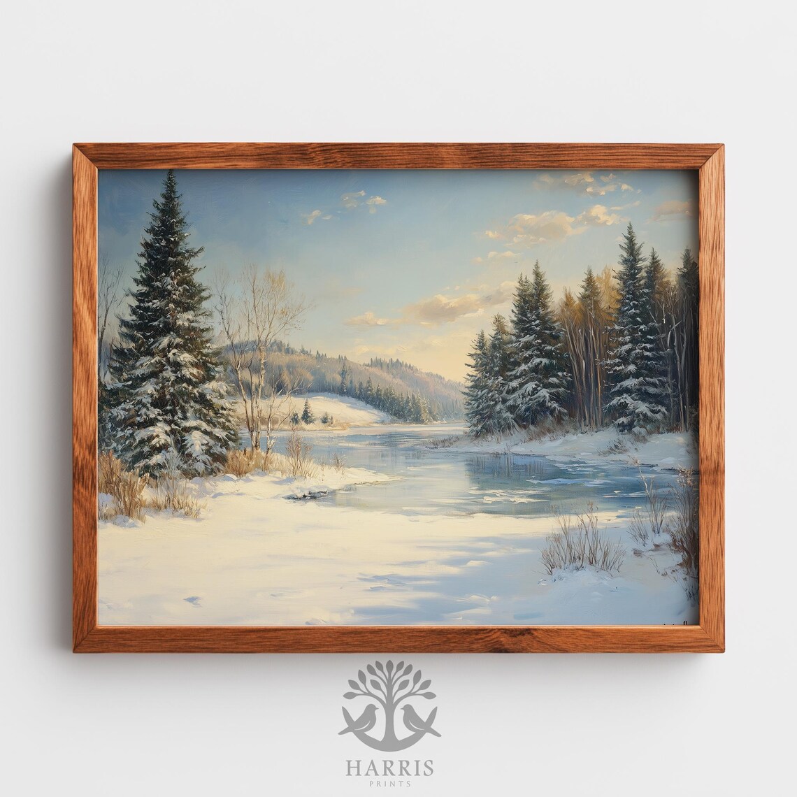 Serene Frozen Winter Lake Snowy Pine Forest Landscape Poster