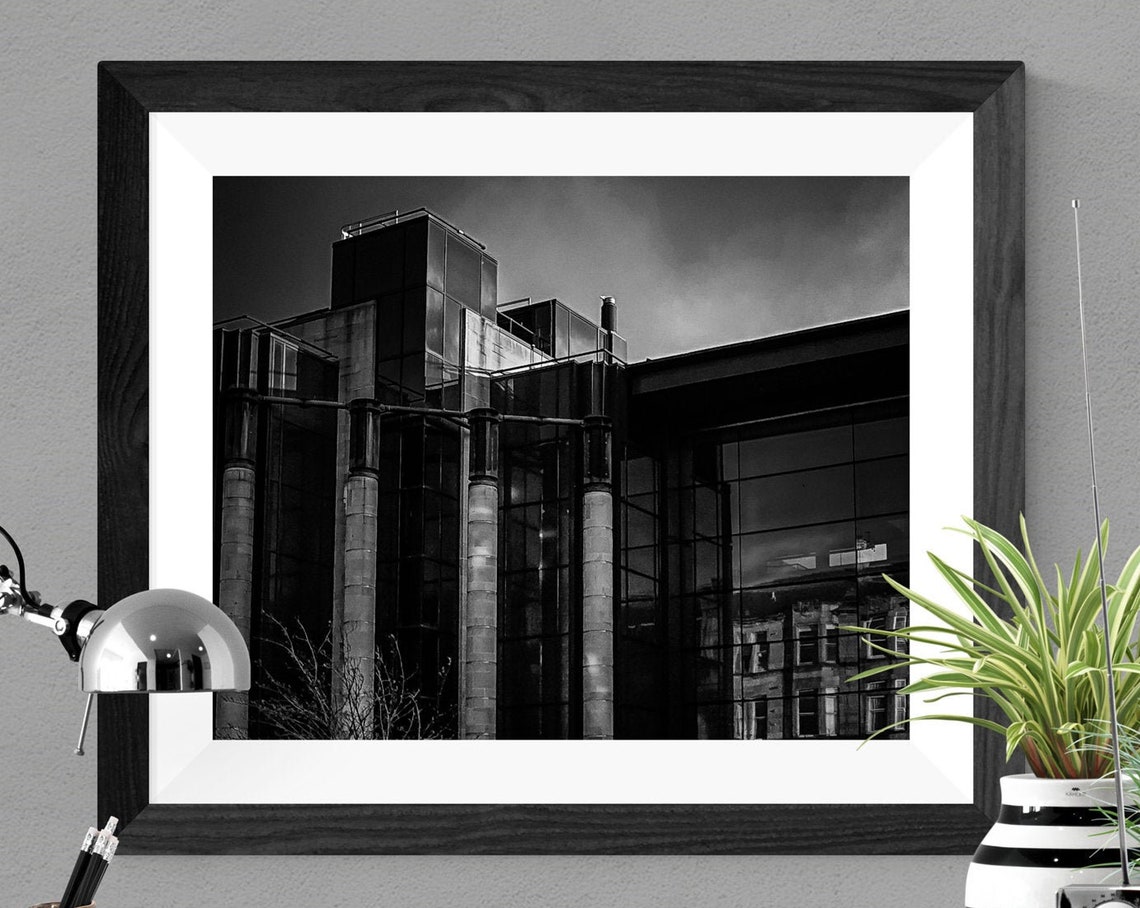 Monochrome Modern Glass Office Building Architecture Photo Poster