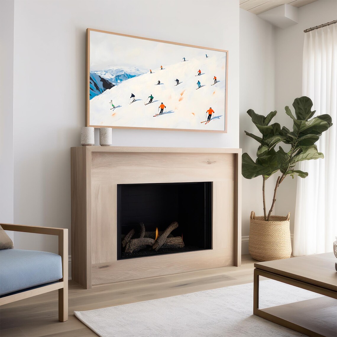 Frame Tv Art Skiers On A Snowy Mountain Christmas Decor Winter Festive Painting Farmhouse Art Christmas Tv0170 - Image 2