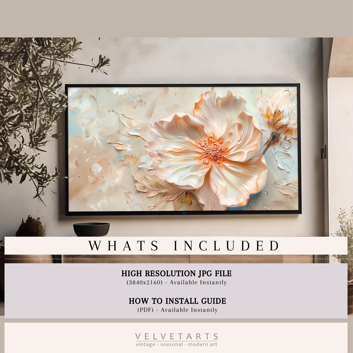 Blush Peony Impasto Textured Neutral Floral Painting Wall Art - Image 4