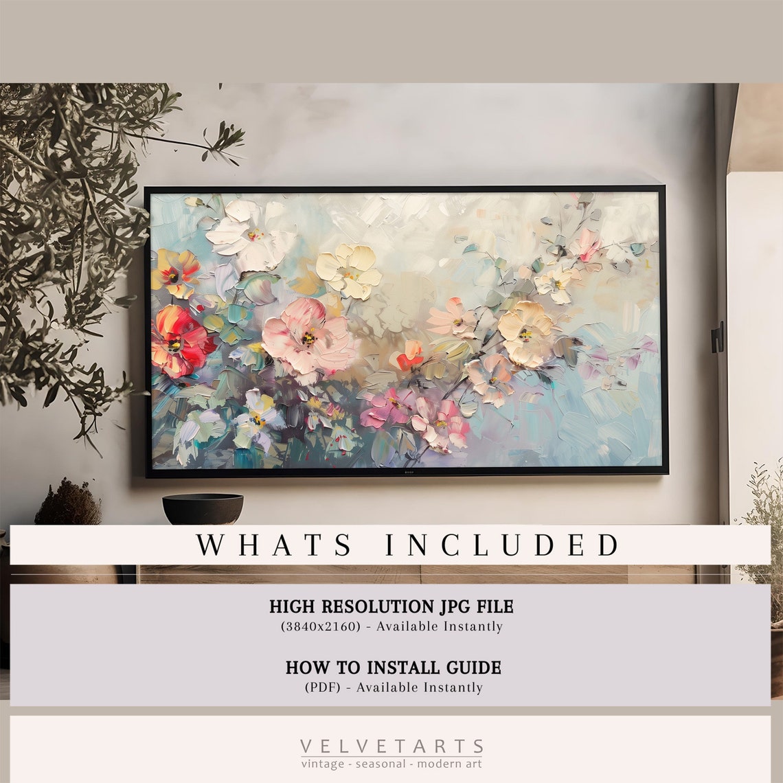 Colorful Floral Palette Abstract Bouquet Impasto Painting Wall Art - Image 4