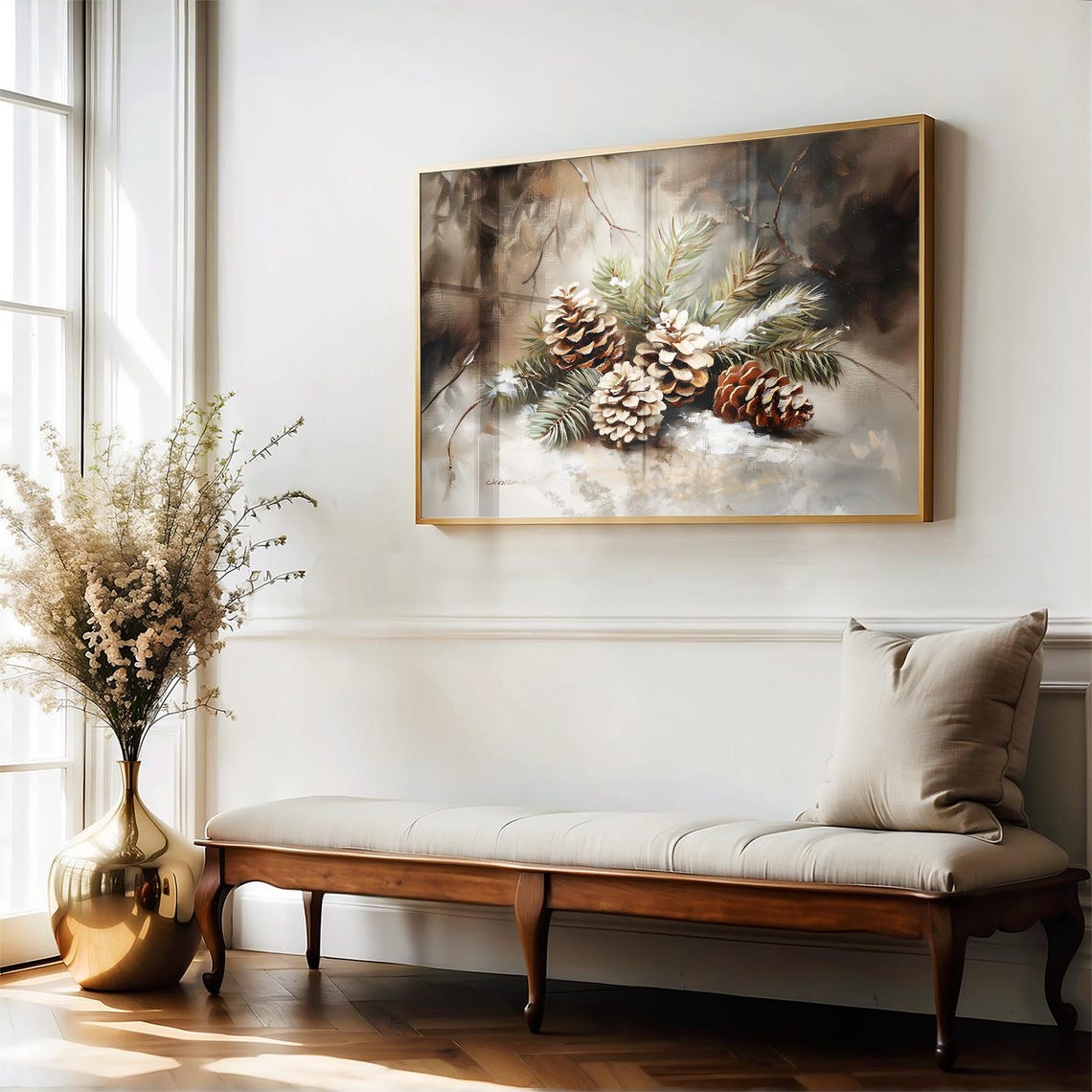 Frosted Pinecones Evergreen Branches Neutral Winter Wall Art Poster - Image 5