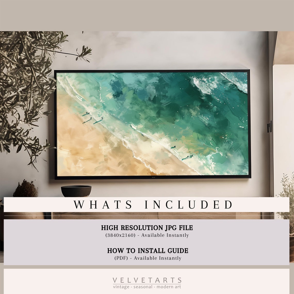Frame Tv Art Summer Beach Art Emerald Surf Textured Painting Frame Tv Tv0000 - Image 4