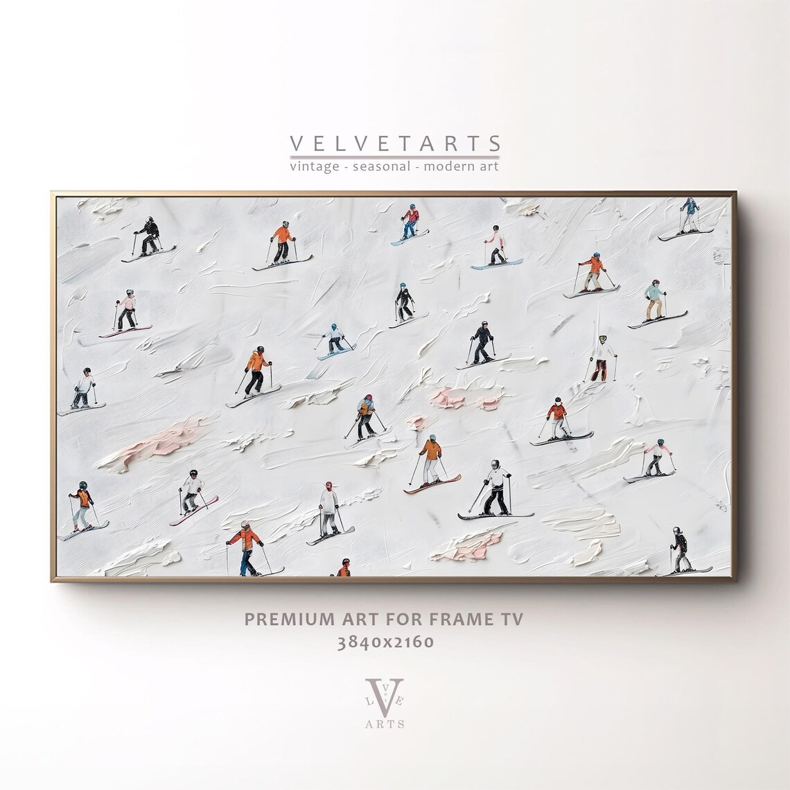 Frame Tv Art Skiers On Snowy Mountain Christmas Decor Winter Festive Painting Farmhouse Art Christmas Tv0193