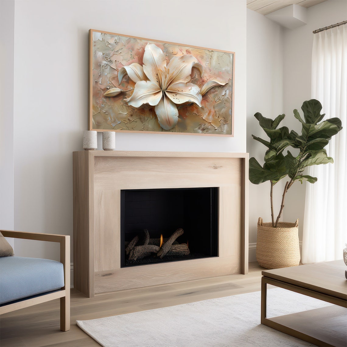 Sculpted White Lily Warm Neutral Textured Floral Painting Wall Art - Image 2