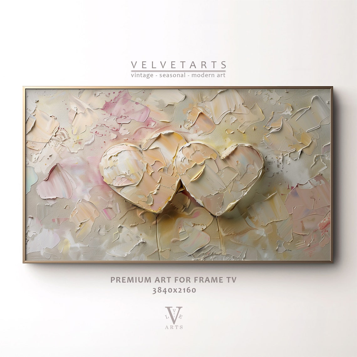 Pastel Hearts Impasto Textured Romantic Abstract Painting Wall Art