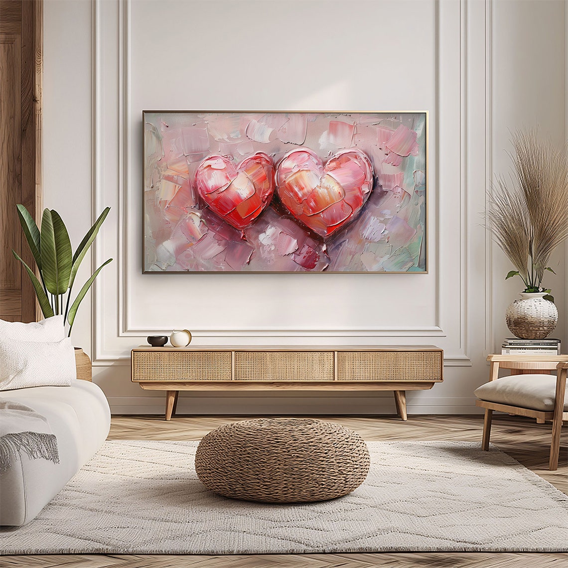 Red Impasto Hearts Romantic Valentine Textured Painting Love Wall Art - Image 5
