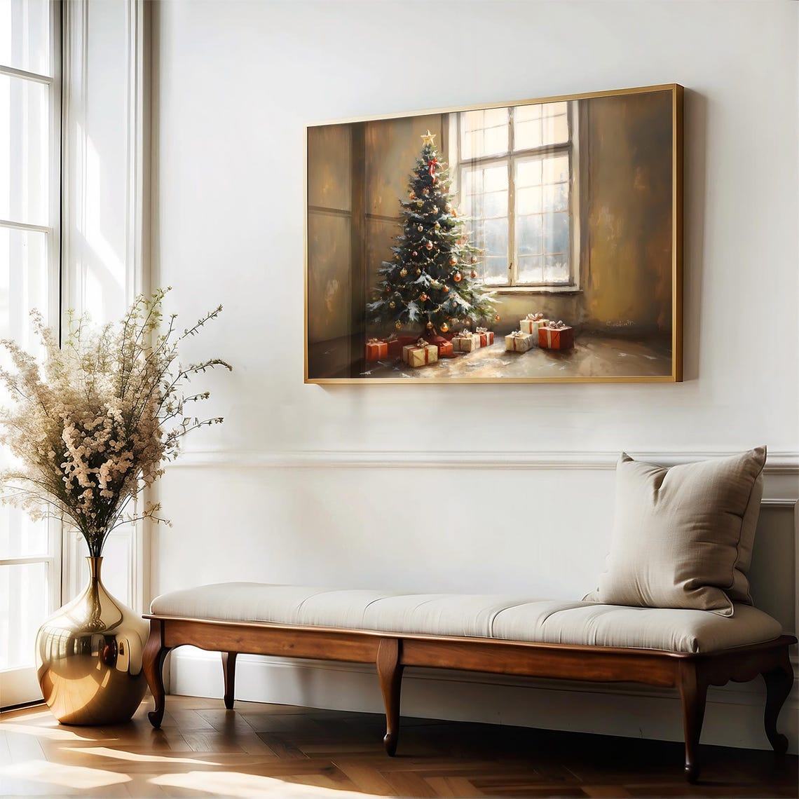 Decorated Christmas Tree With Gifts by a Sunny Window Art Poster - Image 5