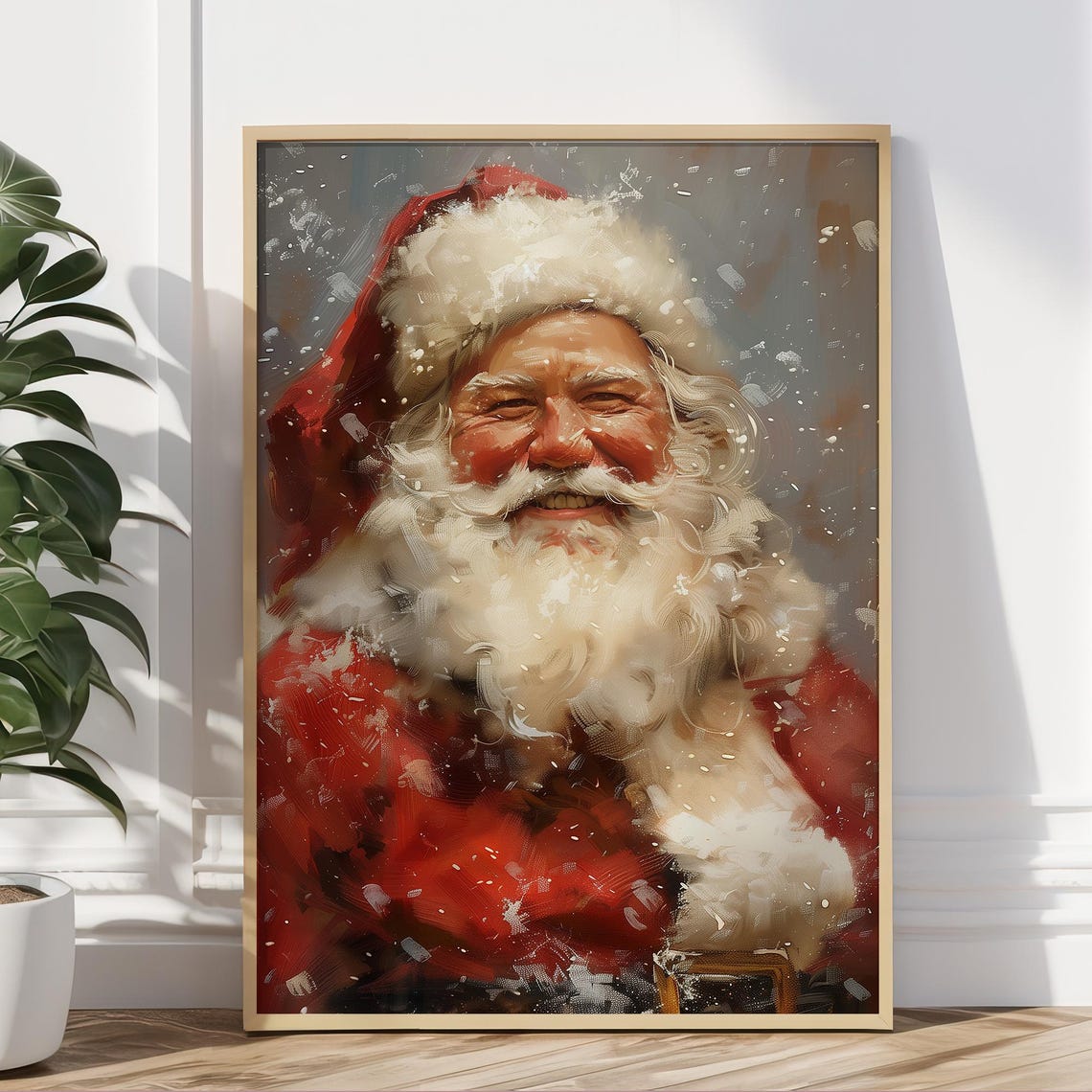 Smiling Santa Claus Portrait in Snowy Red Coat Christmas Poster - Image 5