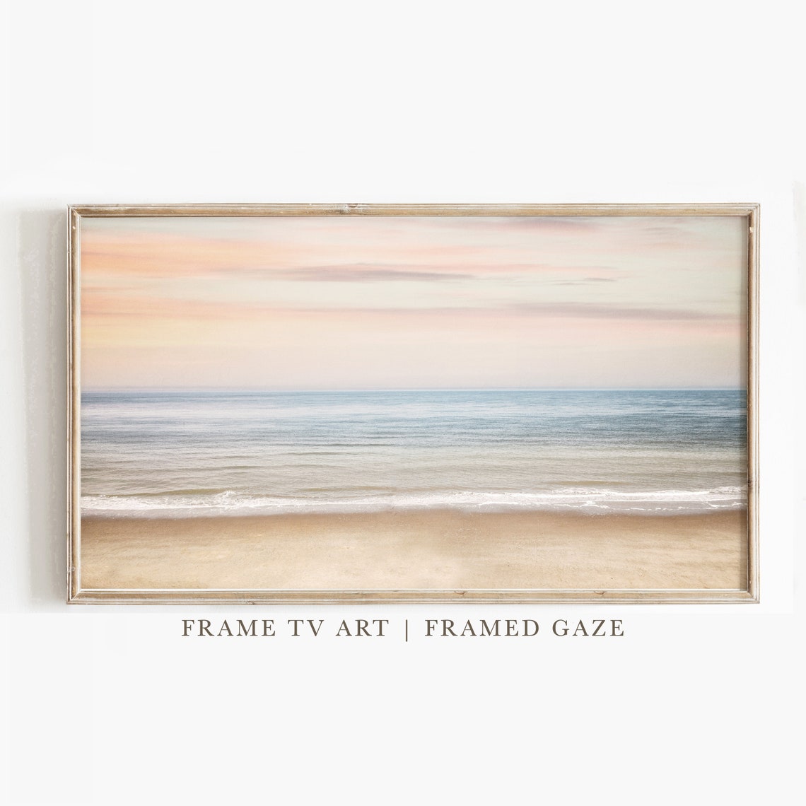 Pastel Sunrise Beach Calm Ocean Waves Minimal Coastal Art Poster