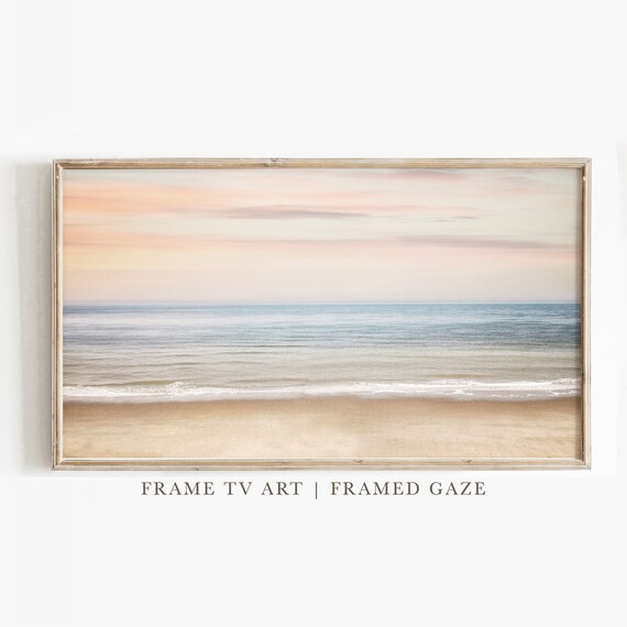Pastel Sunrise Beach Calm Ocean Waves Minimal Coastal Art Poster