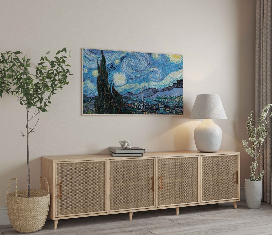Van Gogh The Starry Night Famous Swirling Night Sky Frame TV Wall Art - Image 2