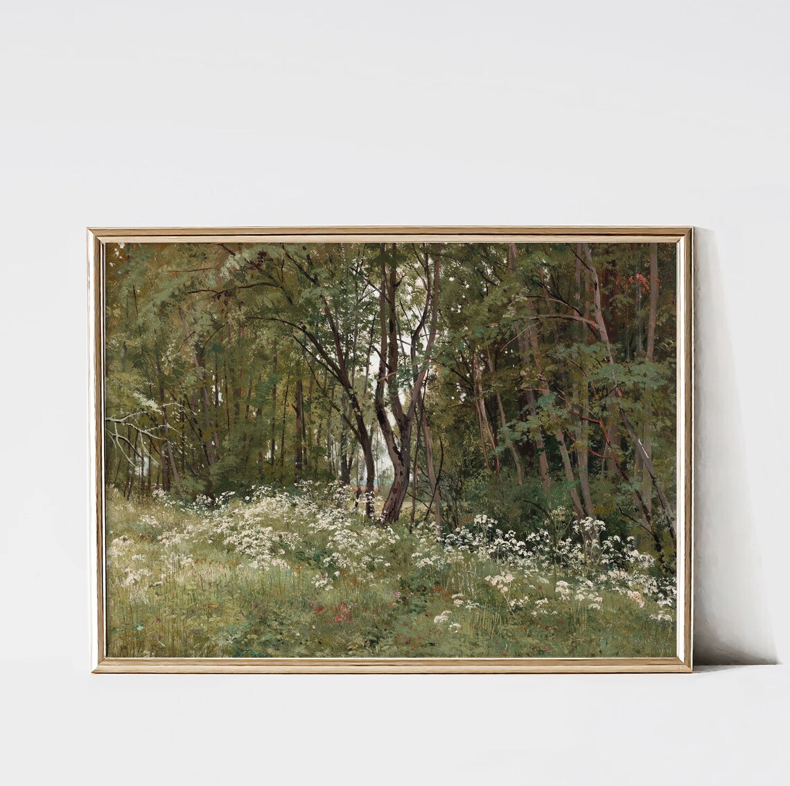 Vintage Forest Flowers Landscape Art Print, Rustic Country