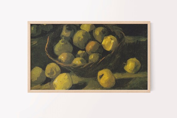 Van Gogh Apples Still Life Golden Basket Harvest Moody Oil Painting Poster