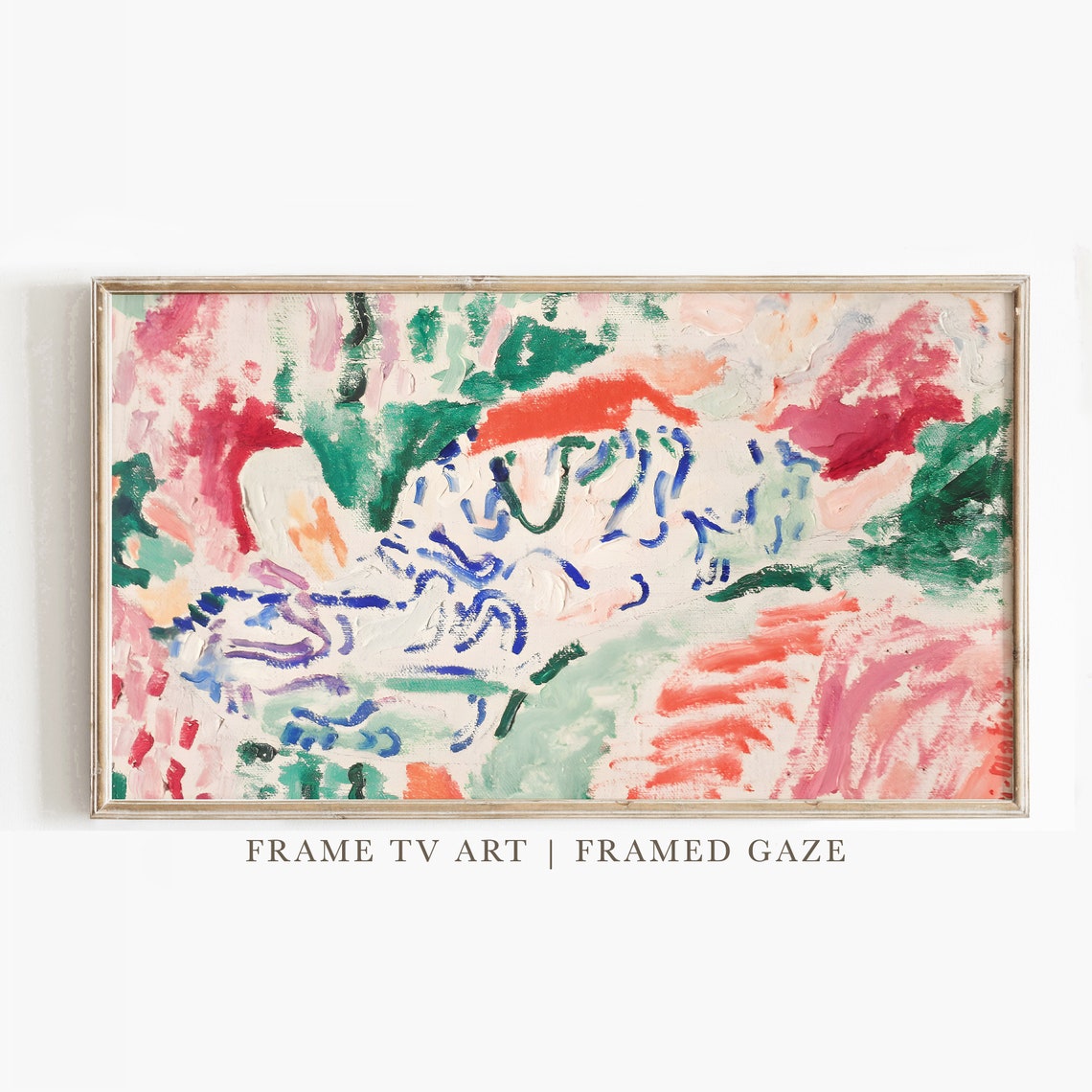 Colorful Abstract Pink Green Blue Brushstrokes Modern Art Poster