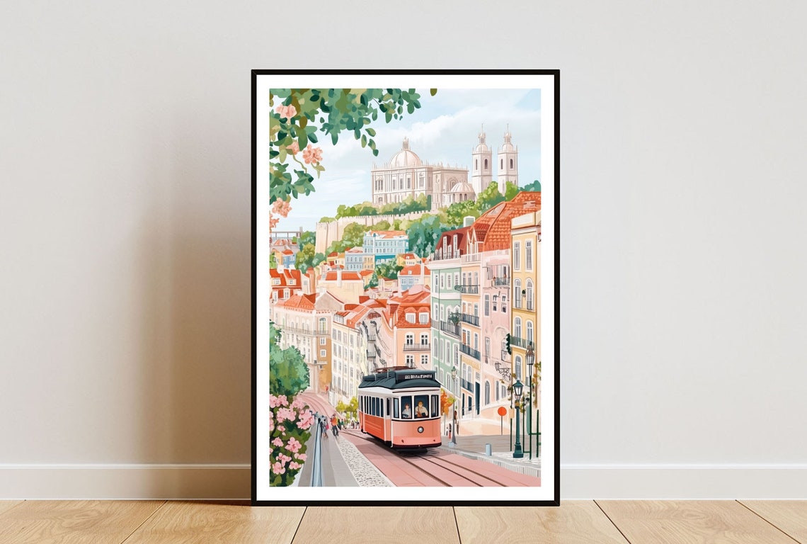 Lisbon Poster Lisbon Tram Print Portugal Wall Art Travel Poster Portugal Print Lisbon Portugal European Wall Art Pastel Art Europe