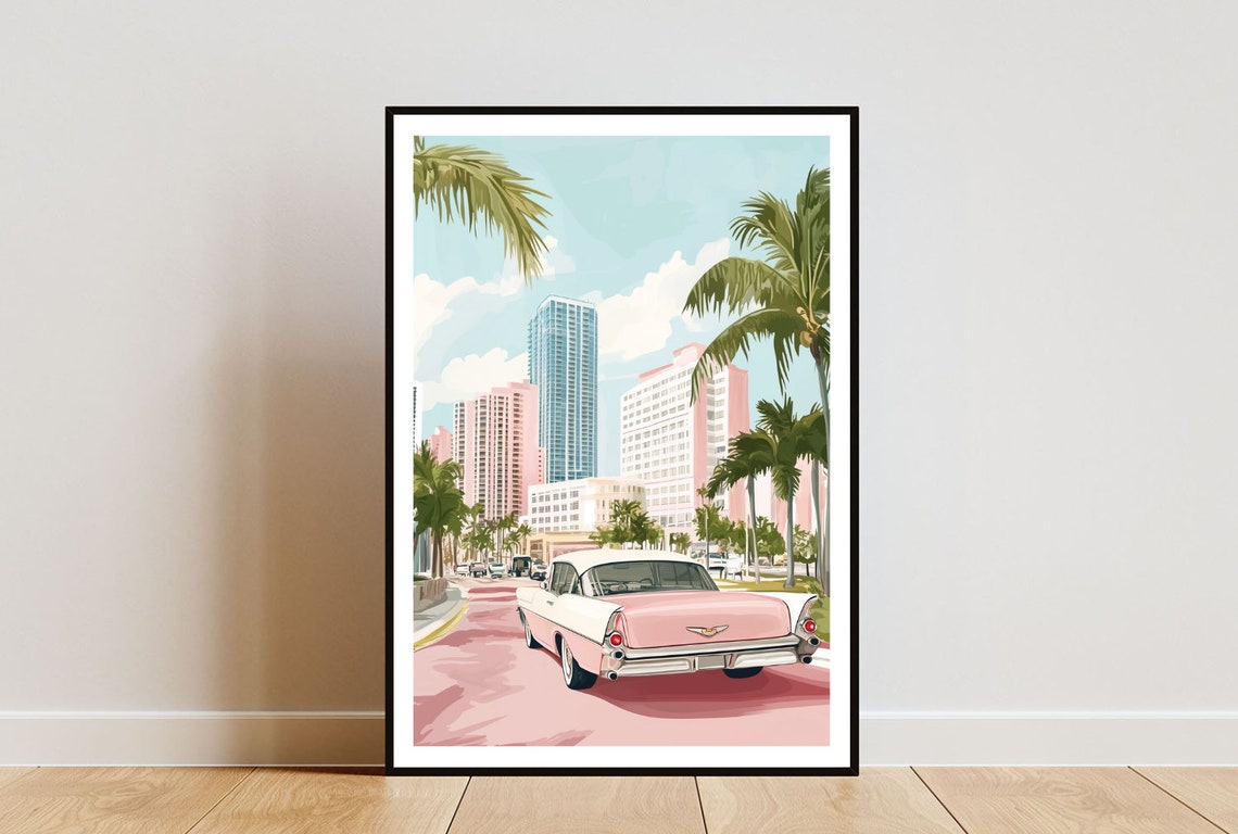Miami Poster Miami Print America Wall Art Usa Print Miami Usa Florida Poster Pastel Art Florida Print United States Wall Art Miami