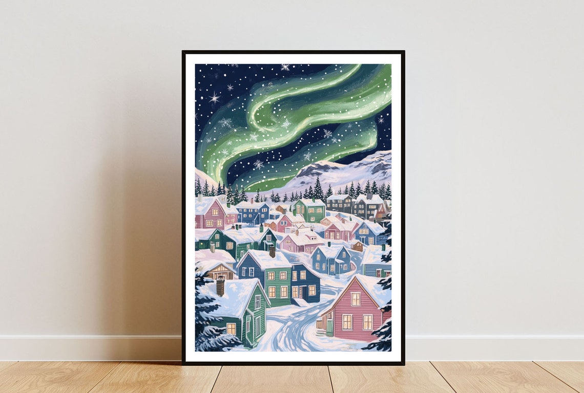 Reykjavik Poster Northern Lights Print Iceland Wall Art Travel Poster Reykjavik Iceland Reykjavik Wall Art Scandinavia Art Pastel Art