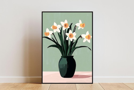 Daffodil Poster Daffodil Print Botanical Print Flower Print Flower Poster Tropical Poster Boho Print Daffodil Wall Art Flower Art