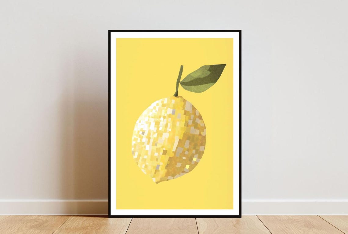 Sparkling Disco Ball Lemon Mosaic Tile Yellow Kitchen Poster