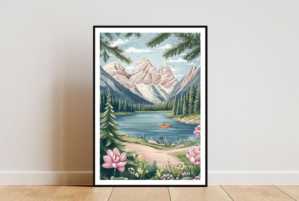 Banff Mountain Lake Art Print Canada Travel Nature Wall Decor
