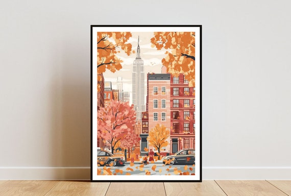 New York Poster, Autumn Art Print of America