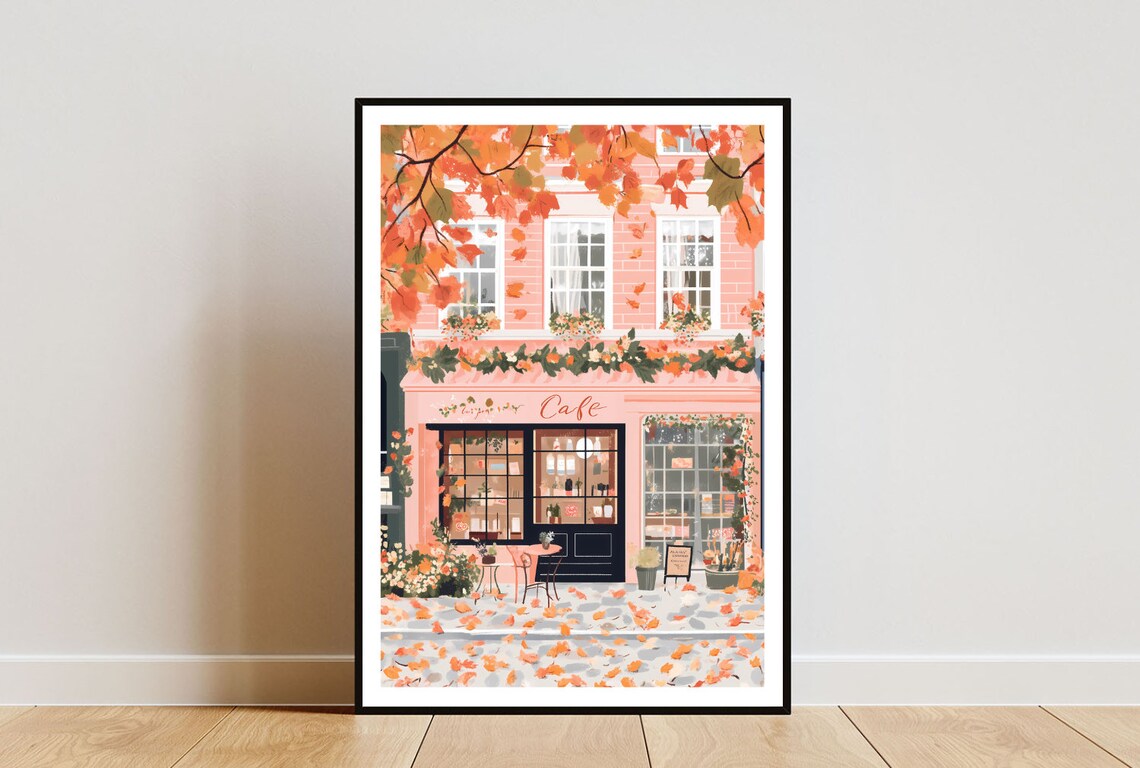 Vintage Cafe Autumn Art Print, French Cafe Poster