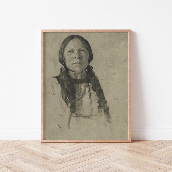 Indigenous Woman Art Print Native Heritage Wall Decor Vintage Sketch Cultural Feminine Western Themed Portrait