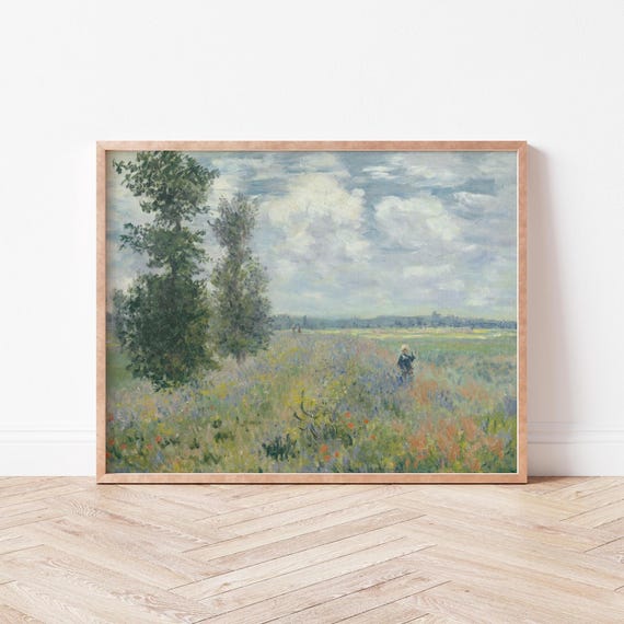 Poppy Fields Landscape Art Print Claude Monet Impressionist Decor Wild Violets Prints La0014