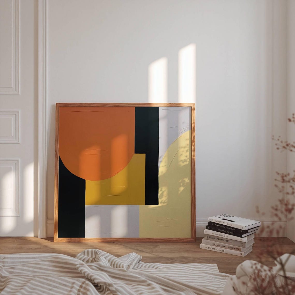 Geometric Abstract in Burnt Orange Mustard and Black Wall Art