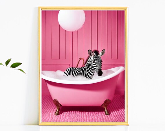 Playful Baby Zebra Taking A Bubble Bath In A Pink Tub Poster