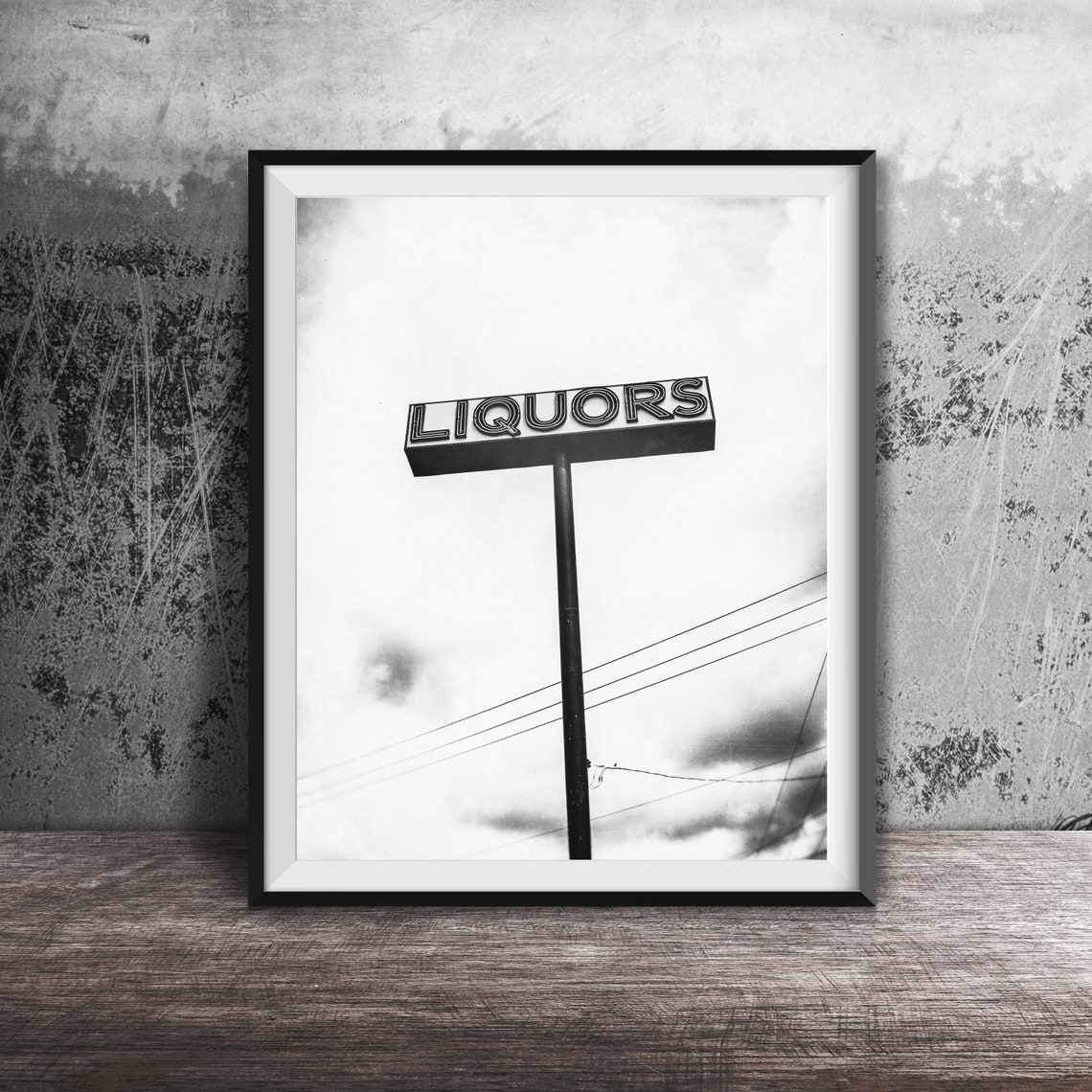Liquors Retro Roadside Pole Sign Against Cloudy Sky Photo Poster - Image 2