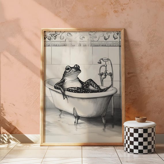 Frog Art Print, Funny Bathroom Wall Poster