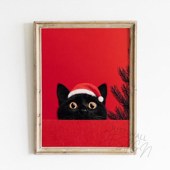 Black Cat Christmas Wall Art Funny Holiday Poster Decor Print Gift Festive
