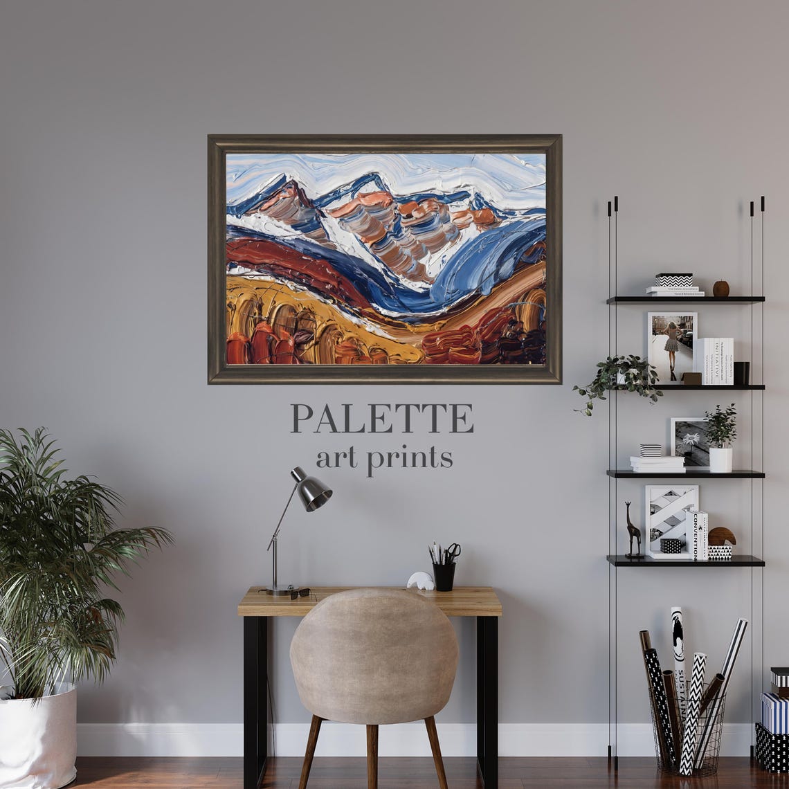 Vibrant Abstract Mountain Landscape Palette Knife Texture Poster - Image 3