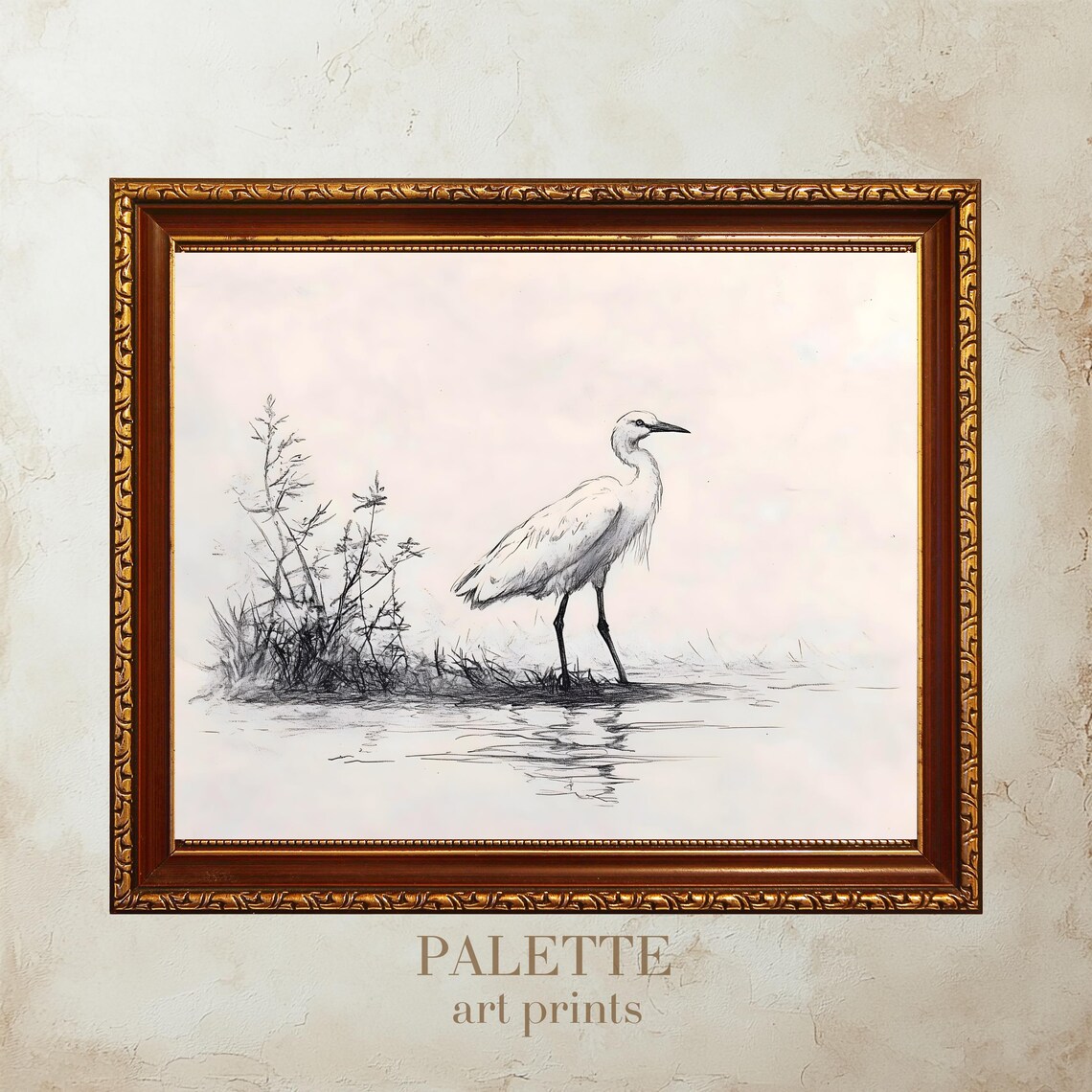 Heron Pencil Sketch Black and White Minimalist Bird Wall Decor Poster - Image 3