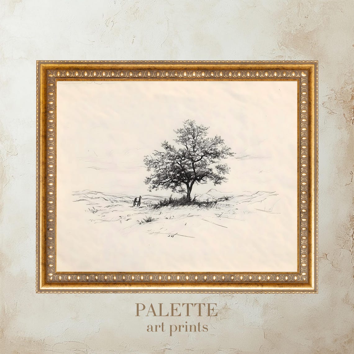 Minimalist Single Tree Ink Sketch Black White Modern Art Print - Image 3