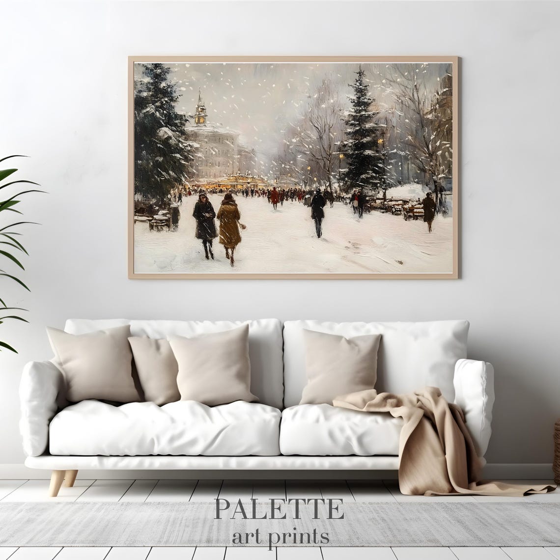 Christmas Market Art Snowy Festive Scene Print Winter Holiday Wall Art European Christmas Decor Cozy Market Scene Print Urb018 - Image 2