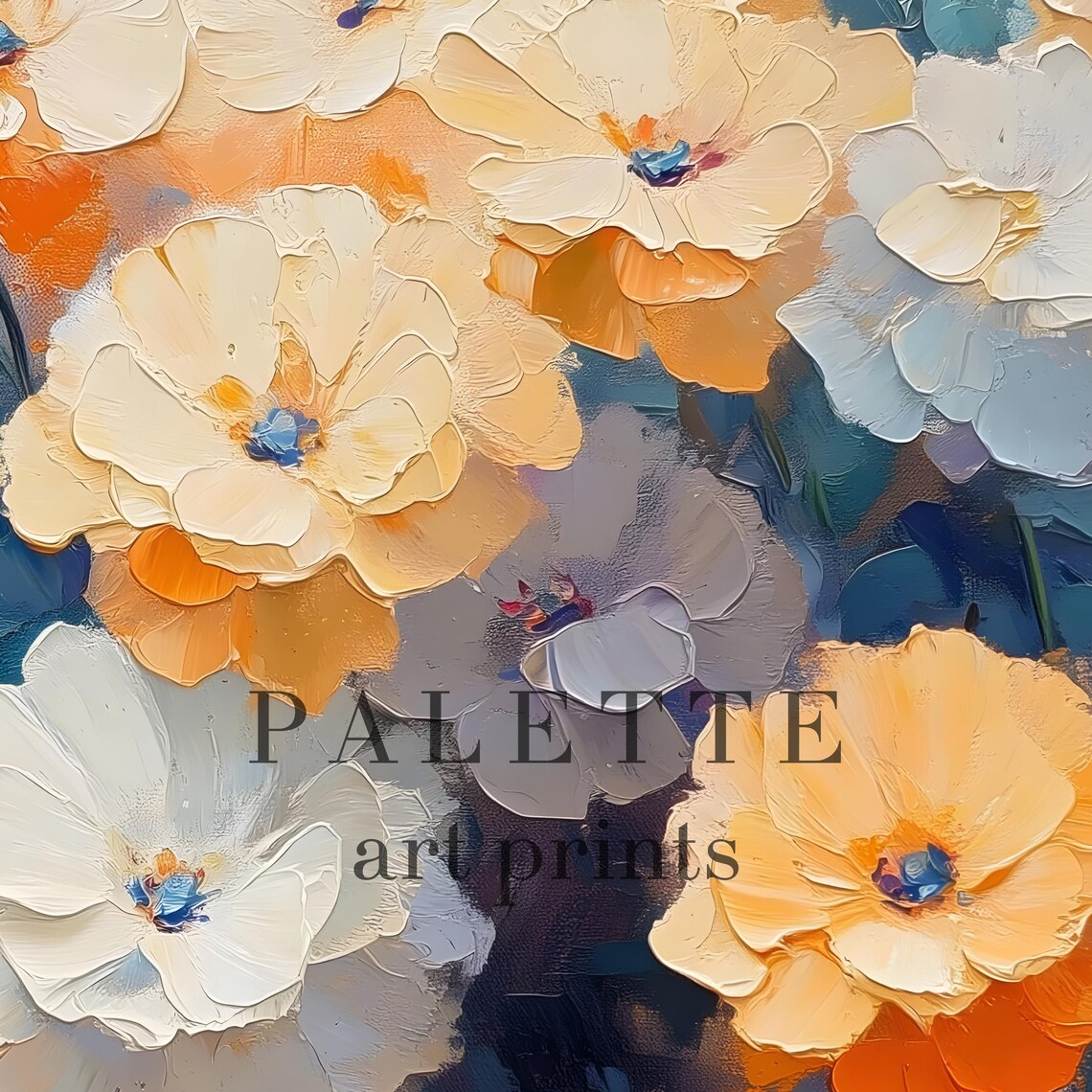 Bright Orange White Cosmos Bouquet Impasto Style Floral Wall Art - Image 2
