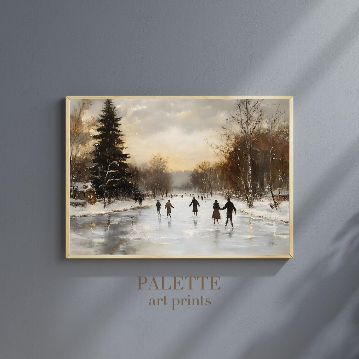 Ice Skaters Frozen Lake Winter Village Vintage Holiday Print - Image 3