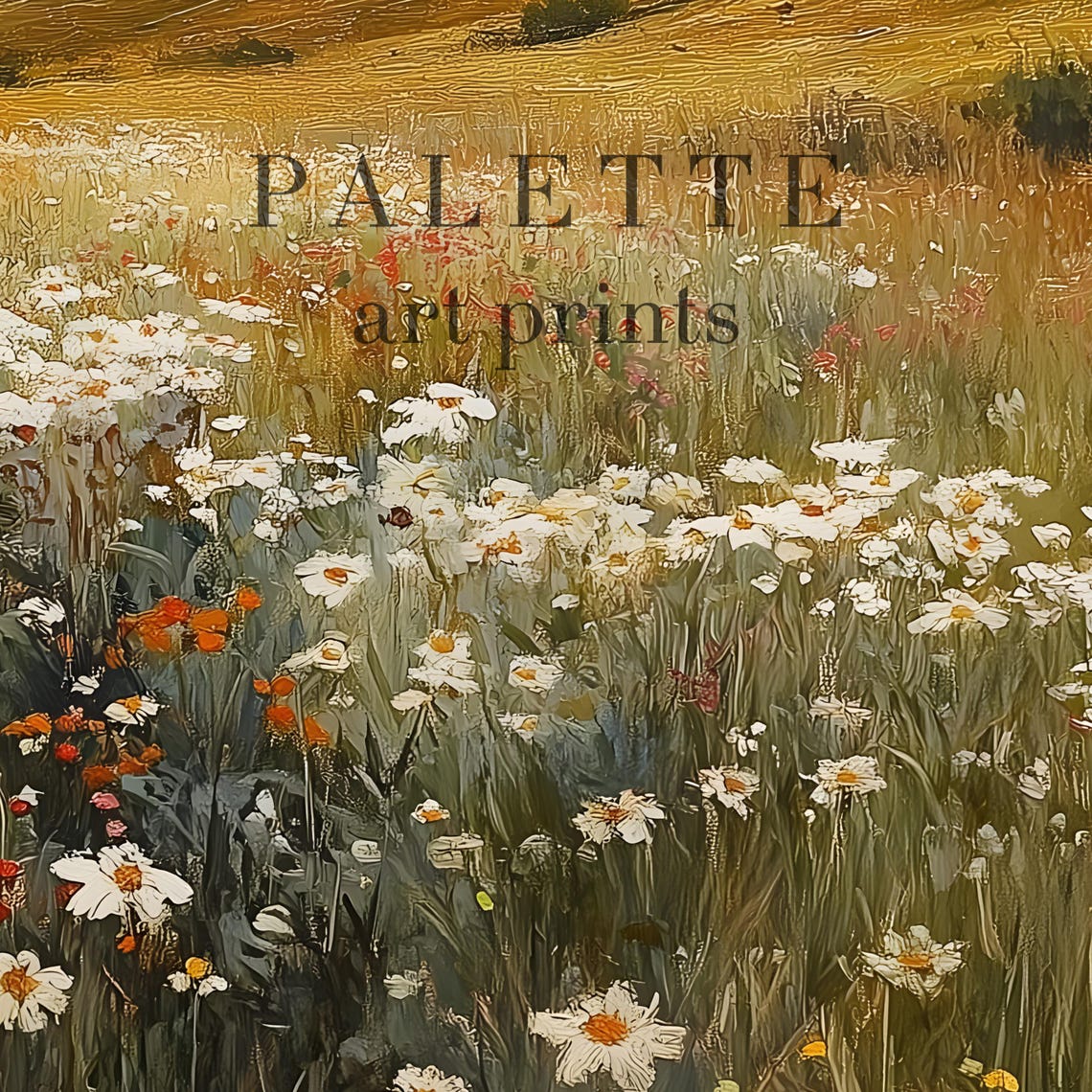 Wildflower Meadow with Distant Castle Rolling Hills Landscape Poster - Image 3