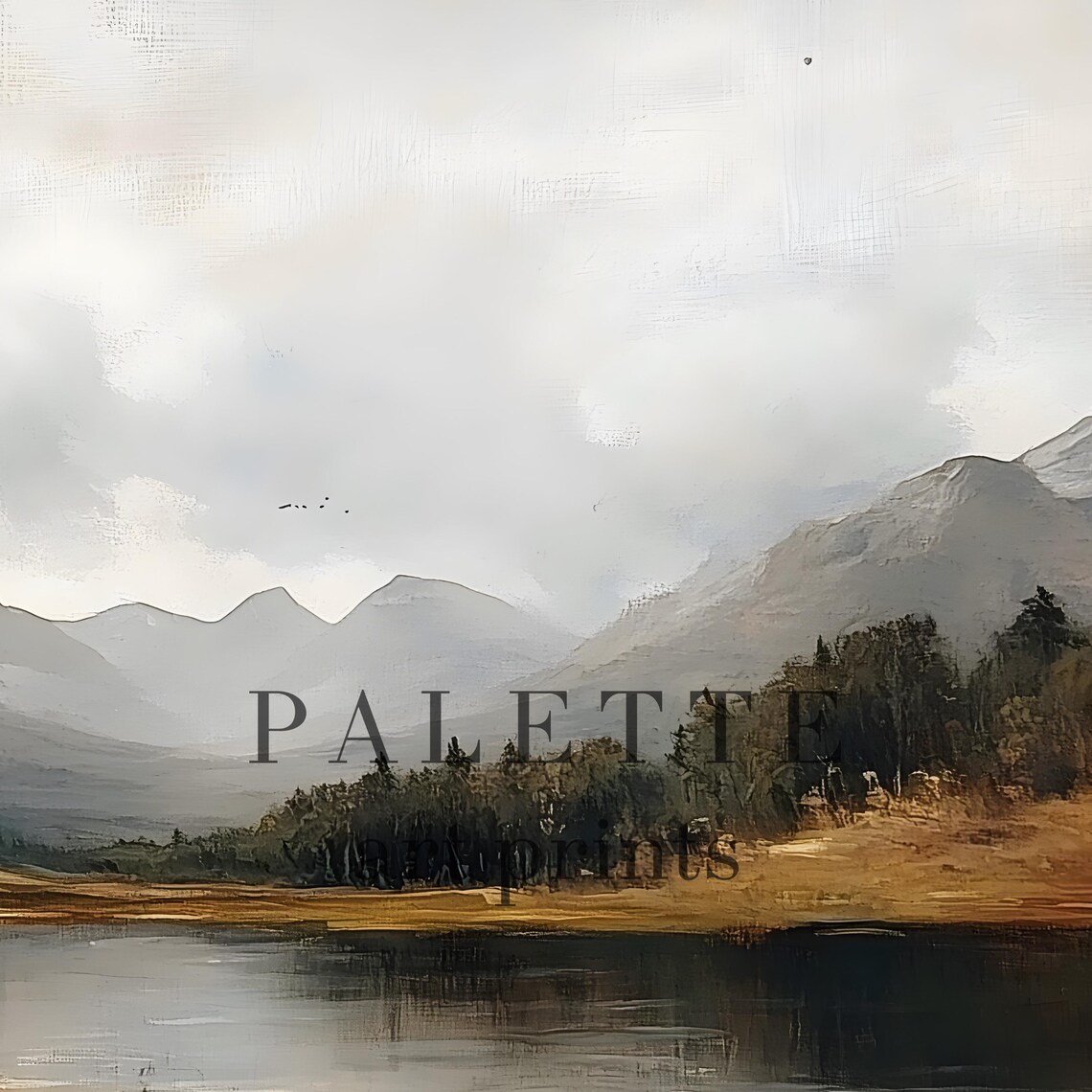 Autumn Mountain Lake with Wildflower Meadow Misty Peaks Wall Art - Image 2