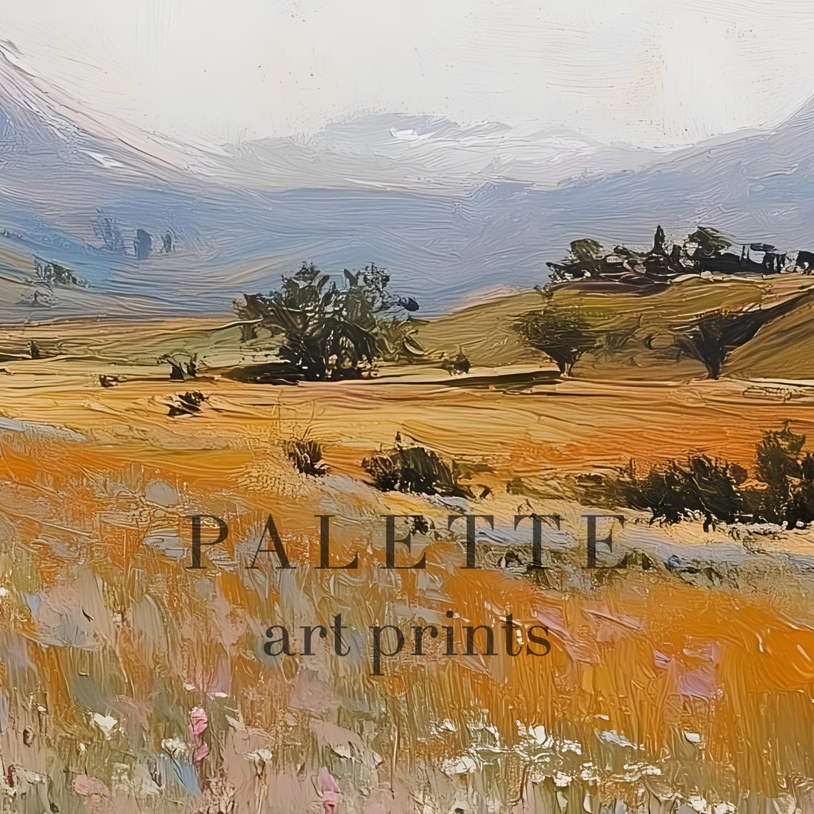 Daisy Wildflower Meadow Mountain Backdrop Golden Field Painting Poster - Image 2