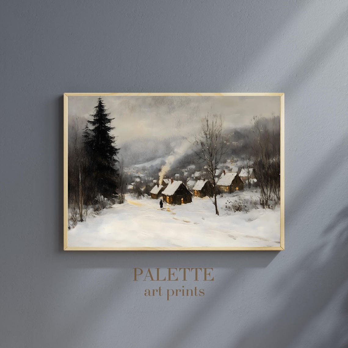 Cozy Winter Village At Dusk With Warmly Lit Cabins In Snow Poster - Image 3