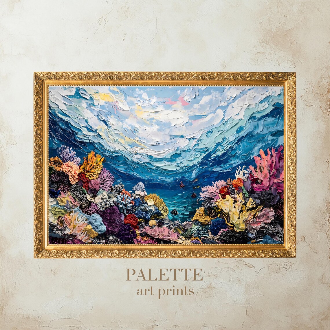 Great Barrier Reef Art Print Underwater Coral Reef Illustration Ocean Life Wall Decor Txt014