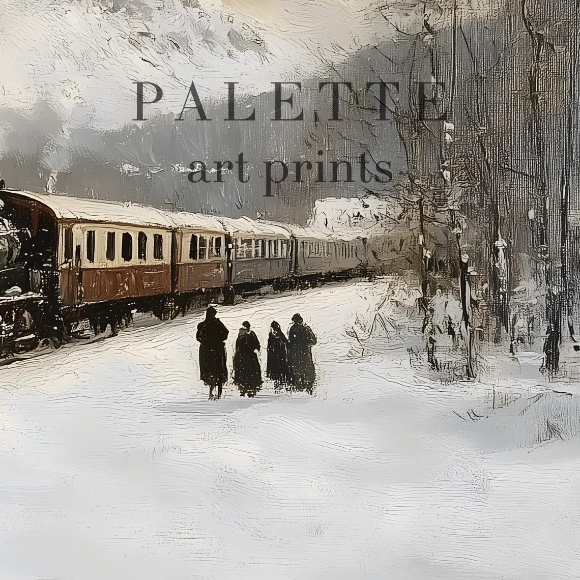 Vintage Steam Train in Snowy Mountains Winter Railway Poster - Image 2