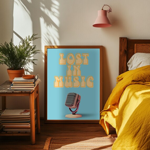 Lost In Music Retro Poster, Gift for Music Lover