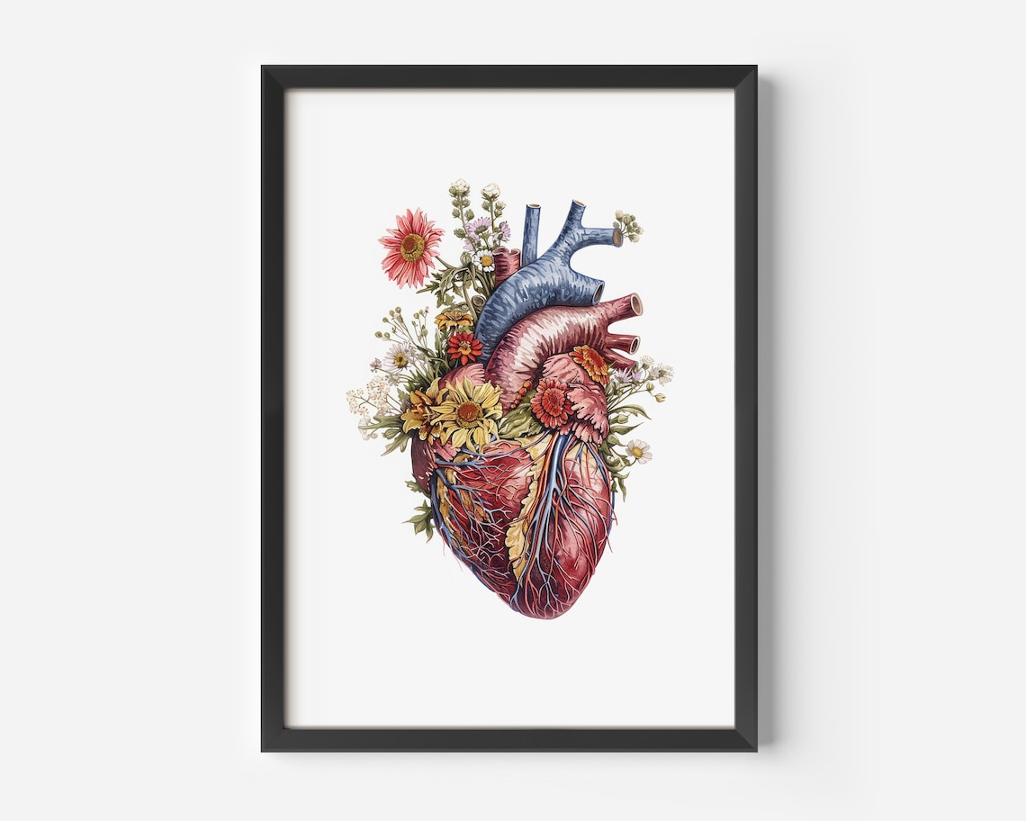 Heart Artwork Botanical Floral Illustration Retro Poster