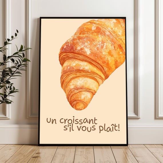 Kitchen Poster Breakfast Modern Vintage Croissant Illustration France Cafe Decoration Wall Art Warm Colors Bakery Dining Room Flair