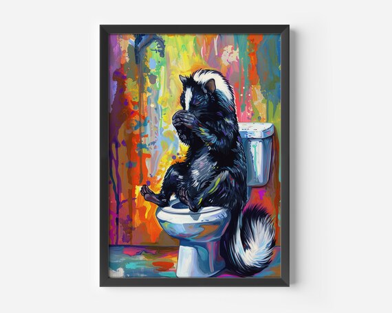 Skunk On The Toilet Funny Bathroom Art Print